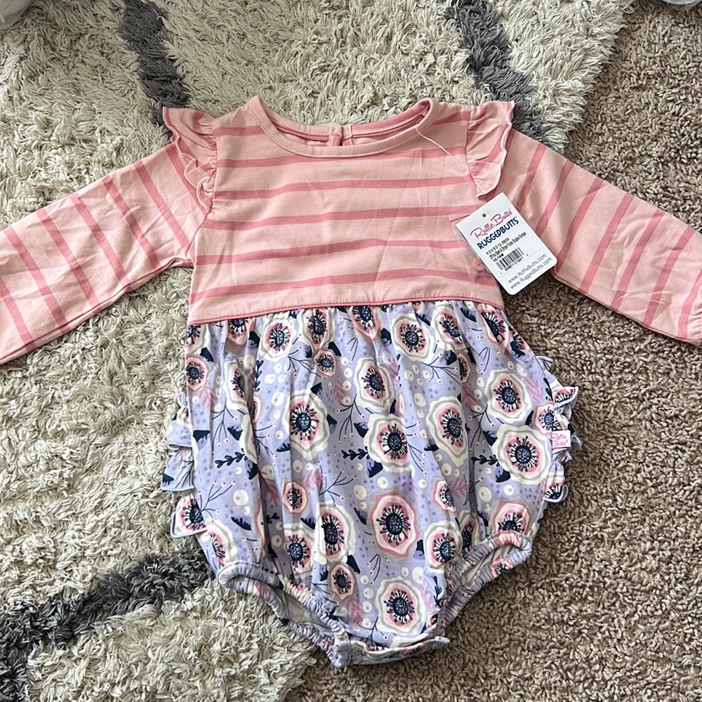 Rufflebutts Size 12-18 Off the Stem & Stripe Flutter Bubble Romper